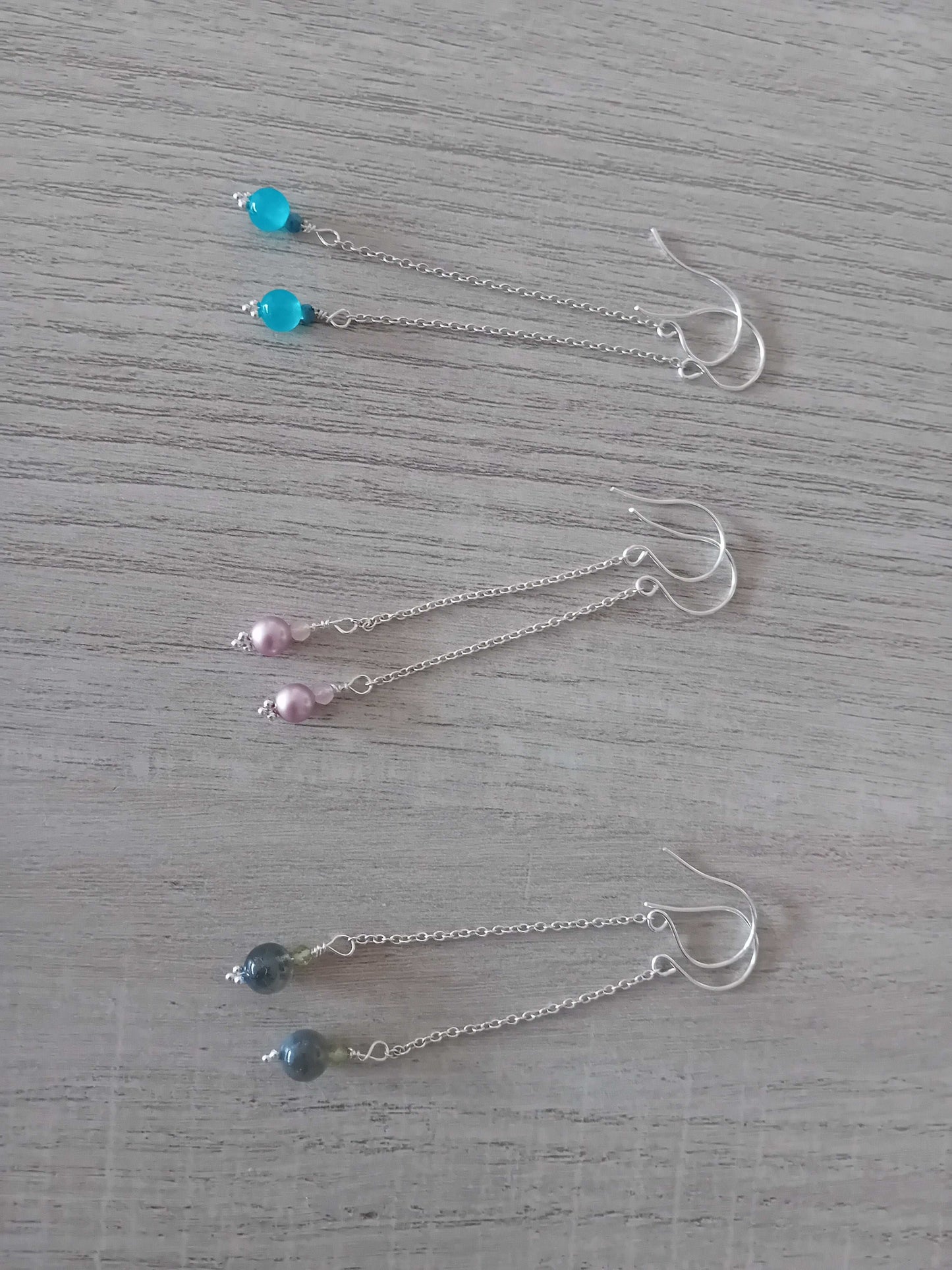 Gemstone and Sterling Silver Chain Earrings