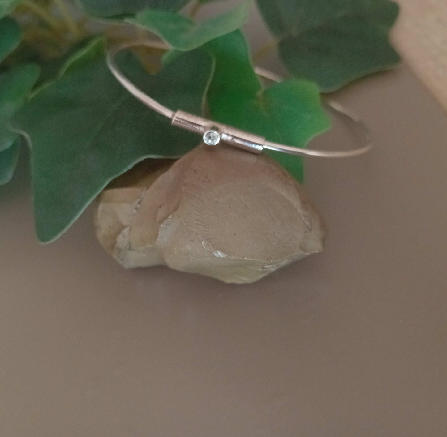 White sapphire, Sterling Silver Adjustable Bangle