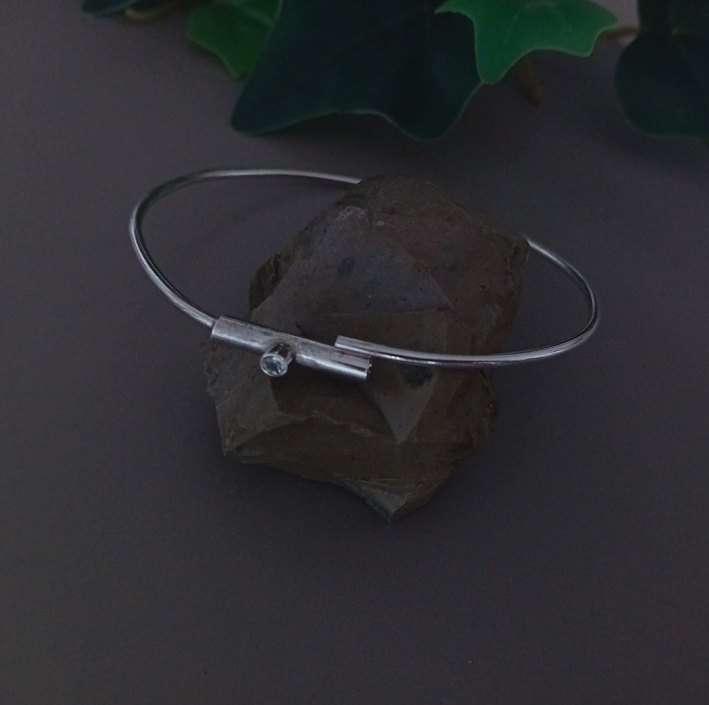 White sapphire, Sterling Silver Adjustable Bangle