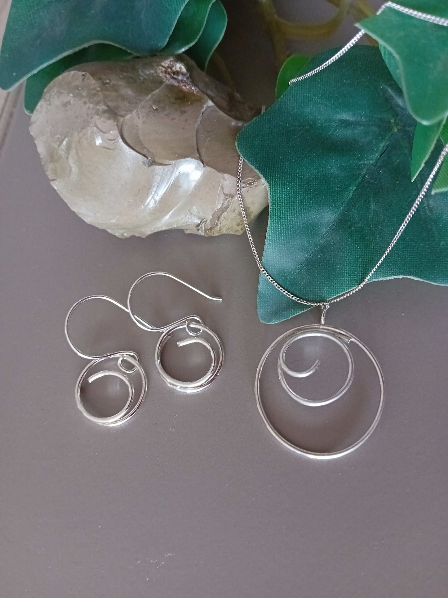 Sterling Silver Summer Sea Swirl Necklace and Earrings Set