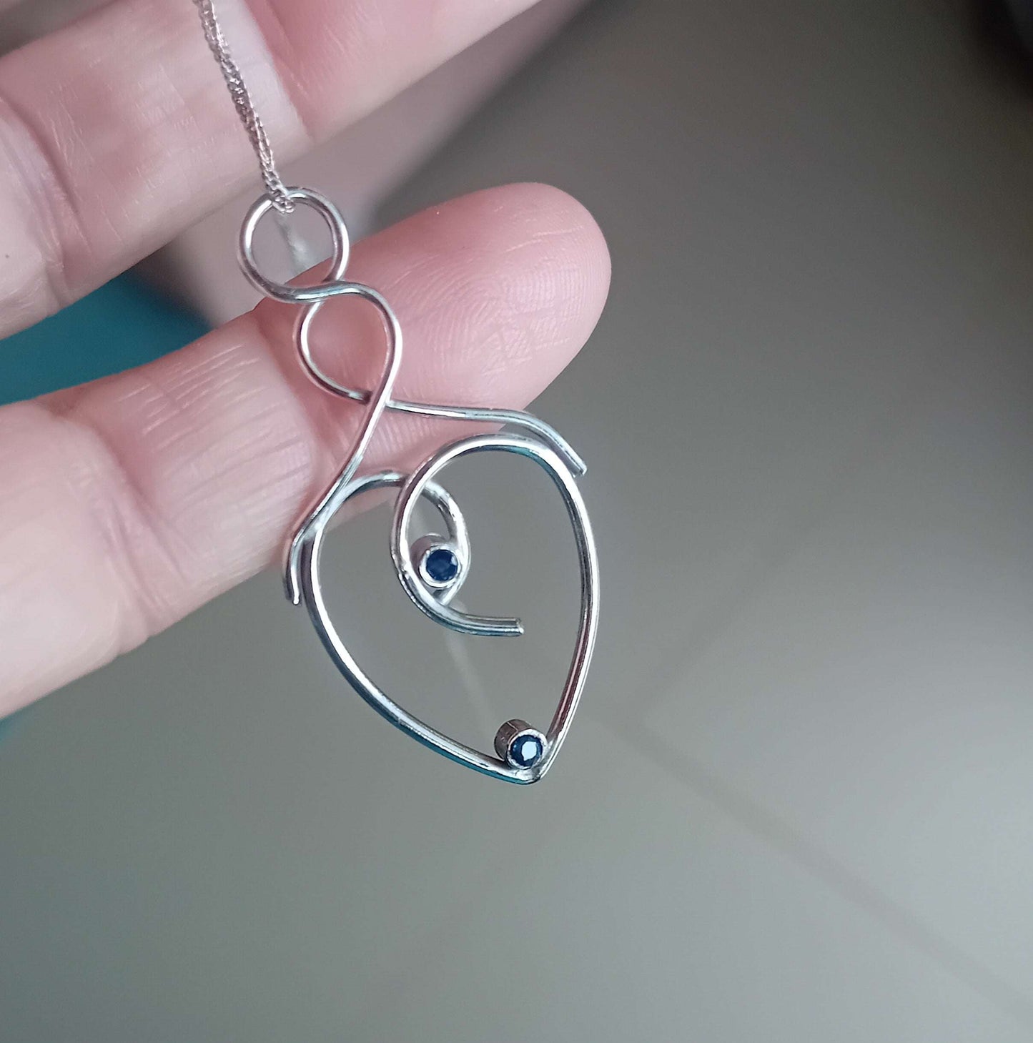 Sterling Silver Doube Sapphire Heart necklace
