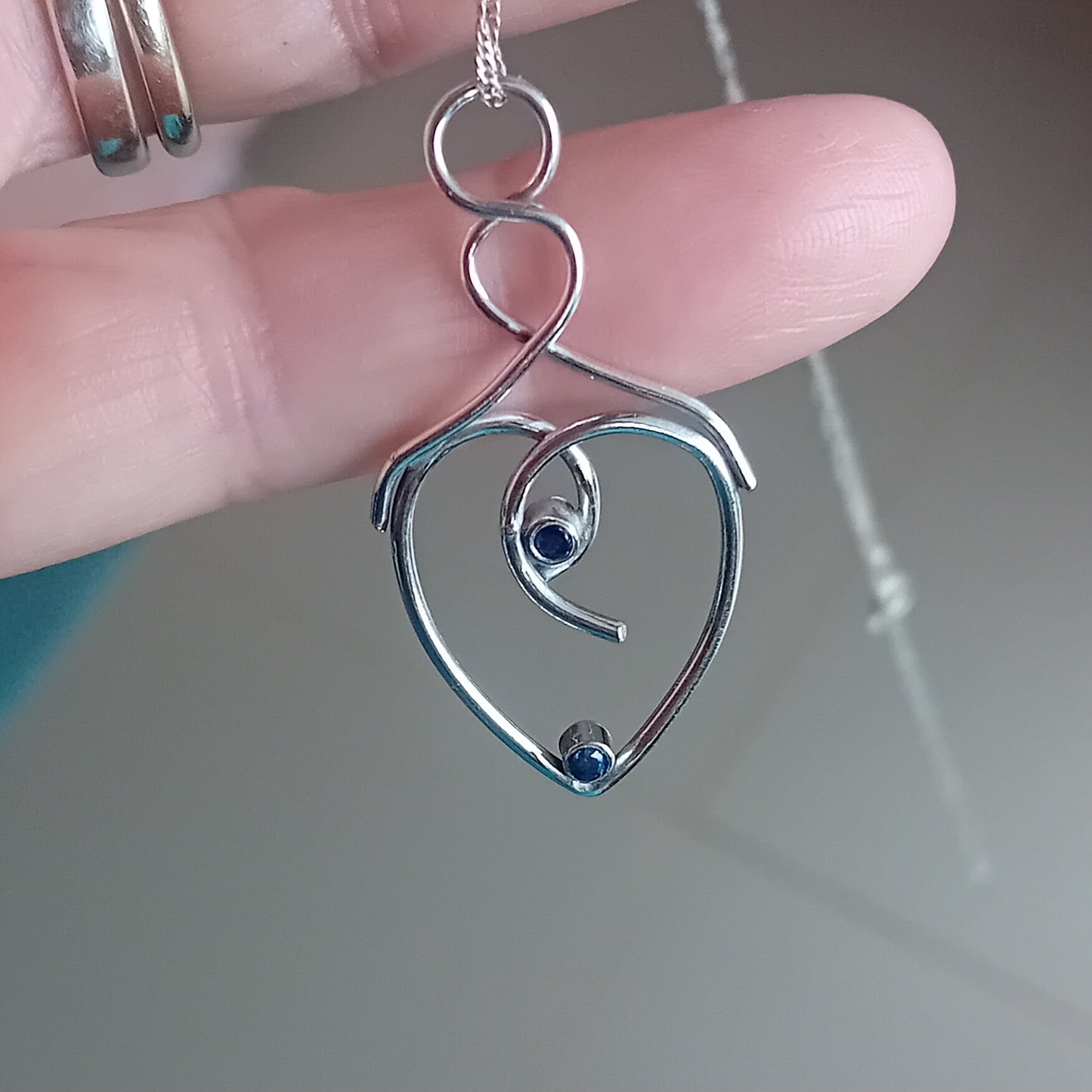 Sterling Silver Double Sapphire Heart Necklace