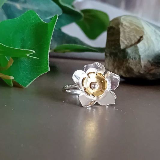 Sterling Silver and Brass Flower Ring