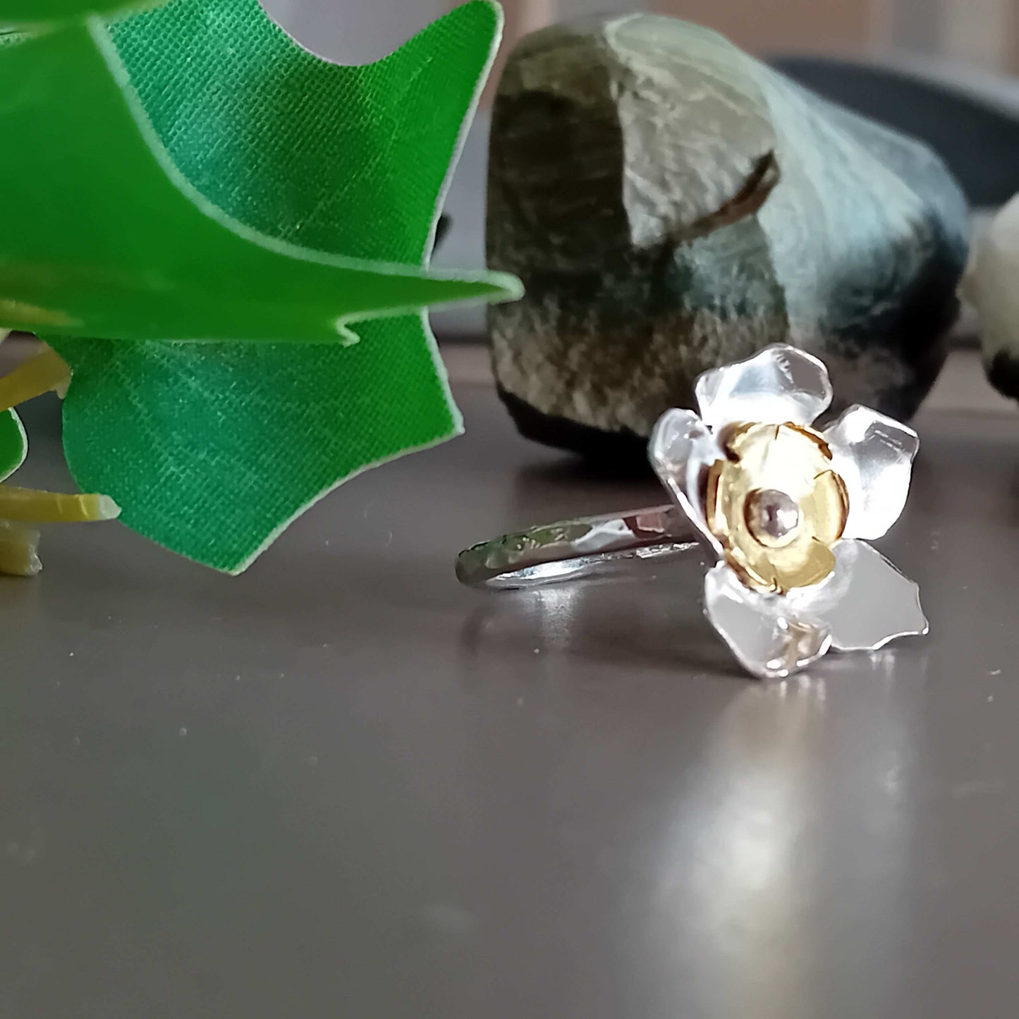Sterling Silver and Brass Flower Ring