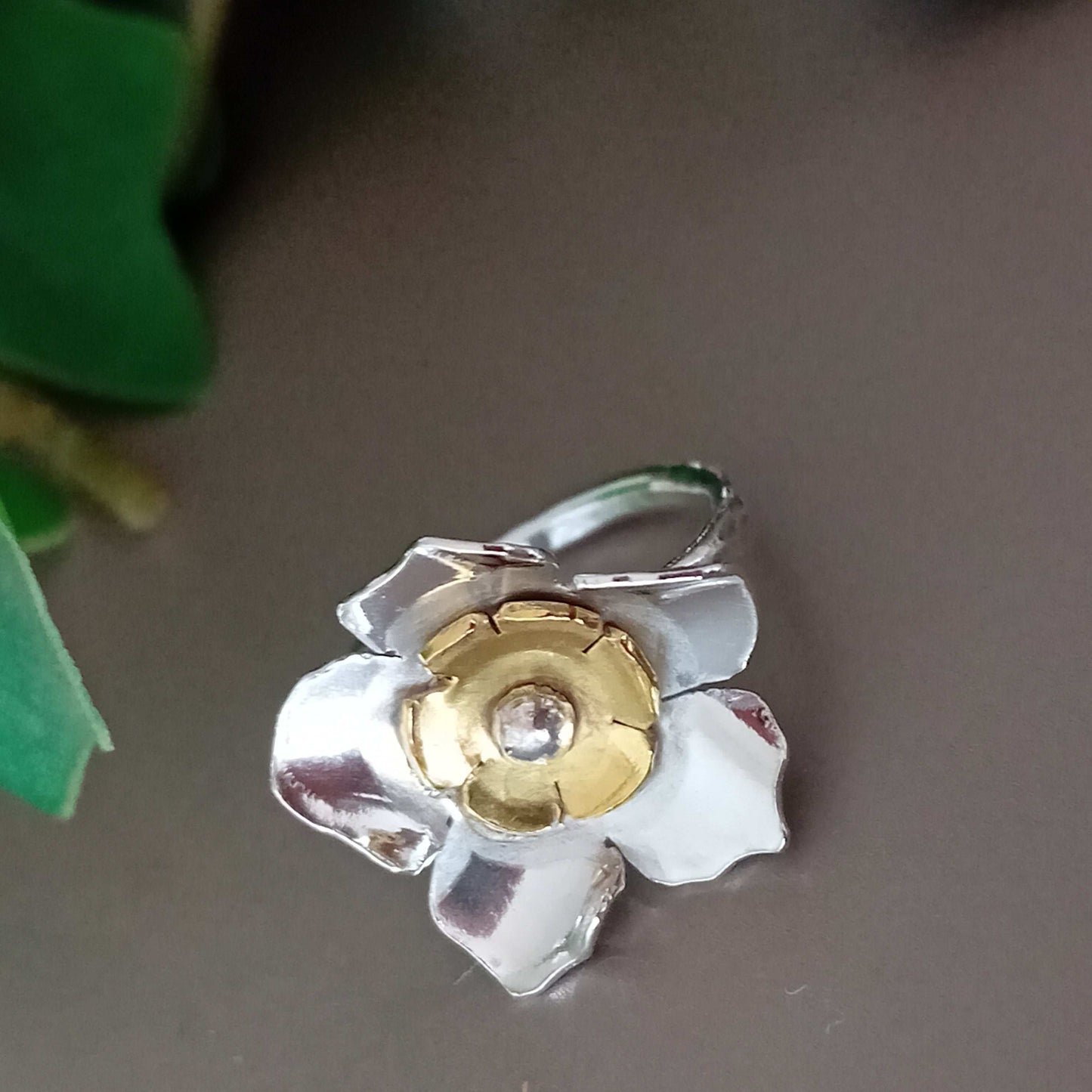 Sterling Silver and Brass Flower Ring