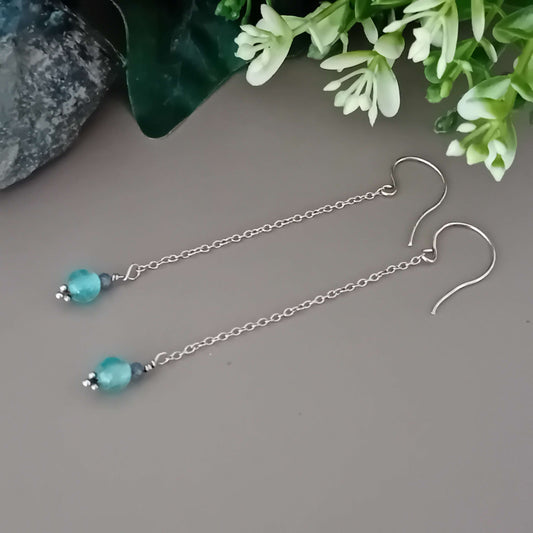 Gemstone and Sterling Silver Chain Earrings