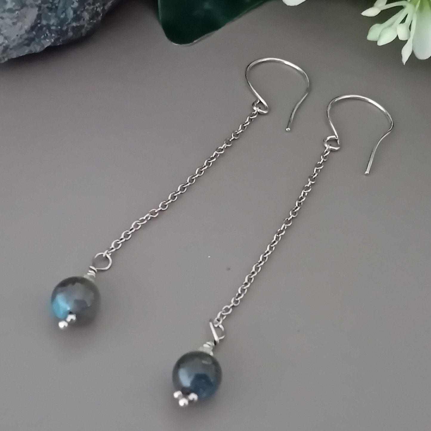 Gemstone and Sterling Silver Chain Earrings