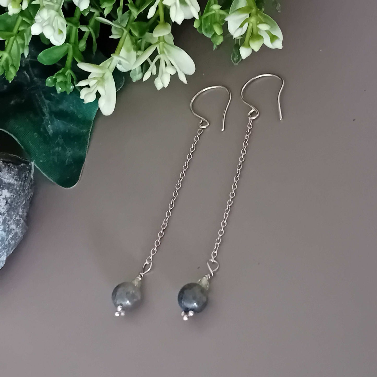 Gemstone and Sterling Silver Chain Earrings