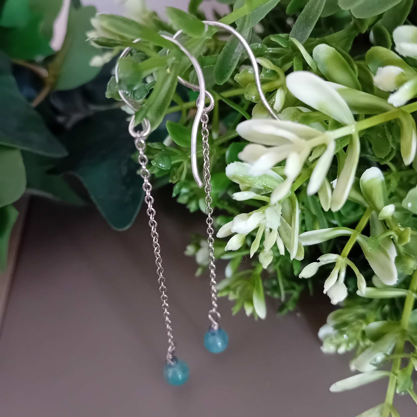Gemstone and Sterling Silver Chain Earrings