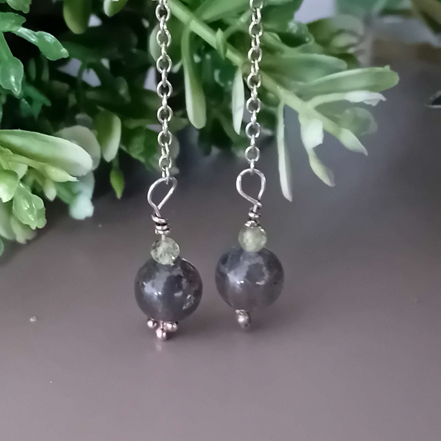 Gemstone and Sterling Silver Chain Earrings