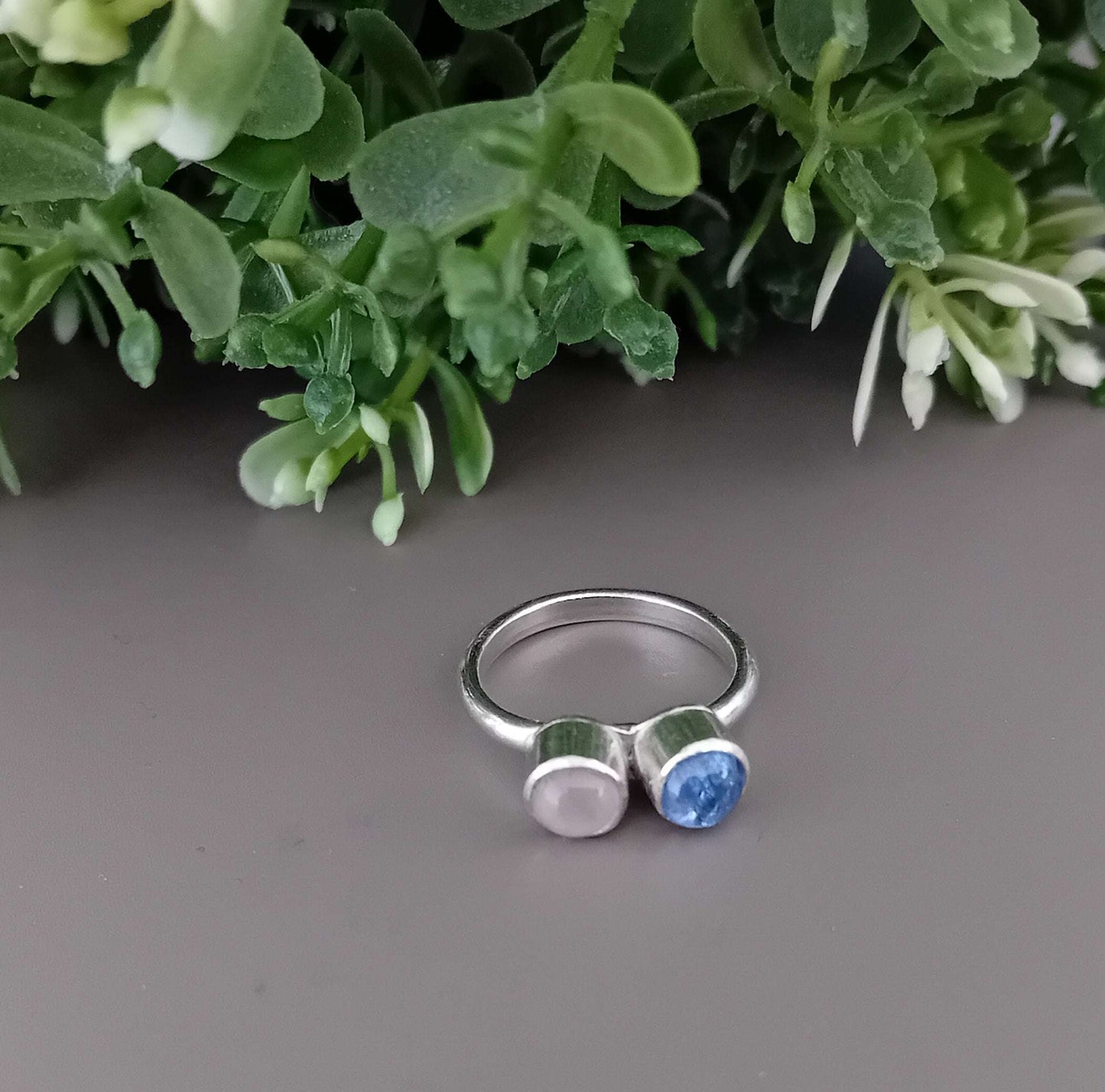 Moi et Toi Ring - Sterling Silver with Tanzanite & Rose quartz