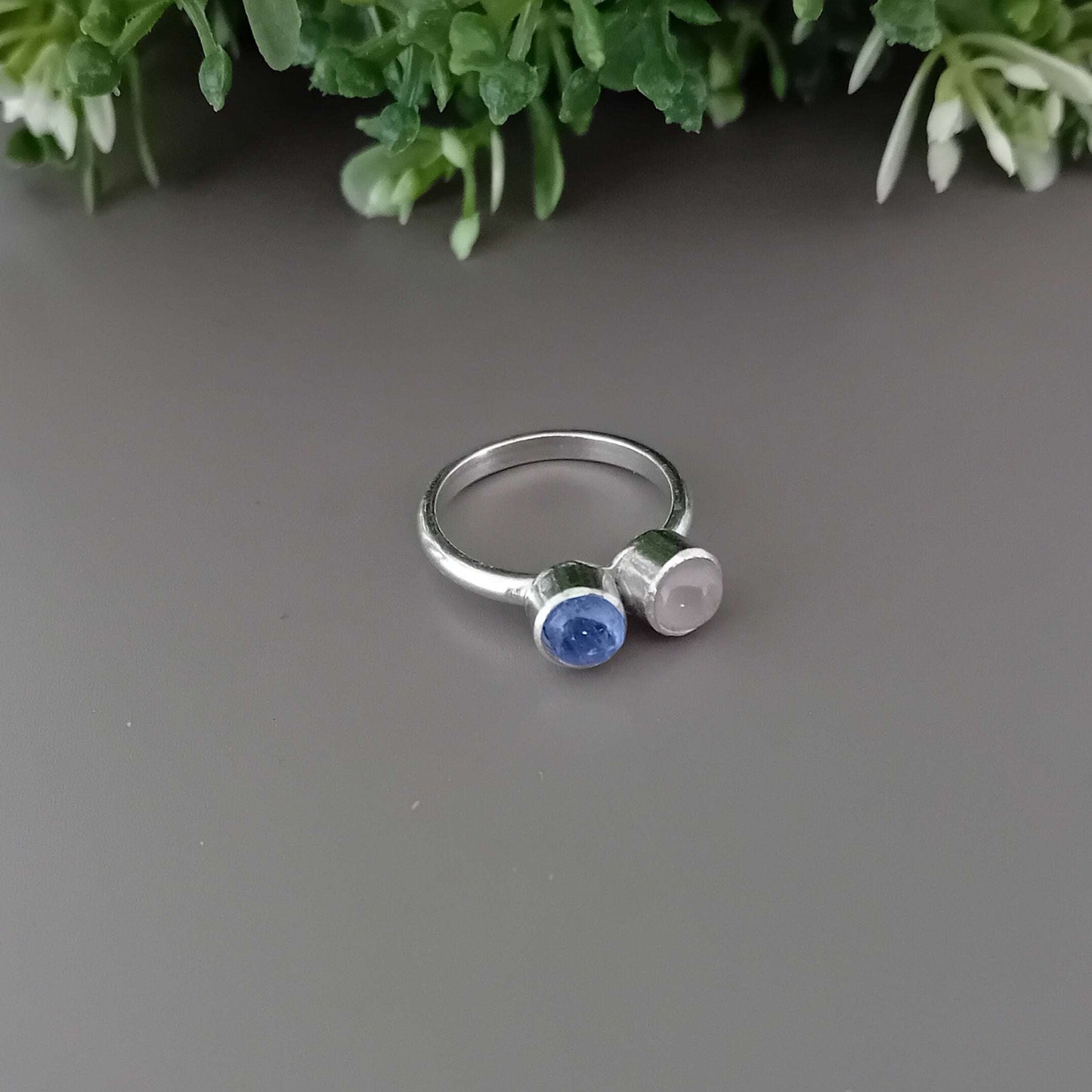 Moi et Toi Ring - Sterling Silver with Tanzanite & Rose quartz