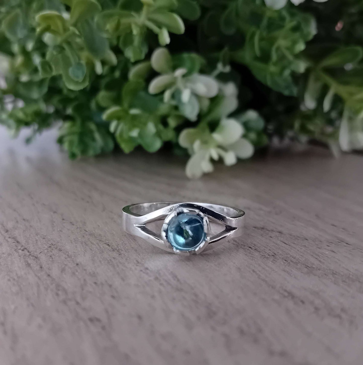Sky Blue Topaz and Sterling Silver Split Shank Ring