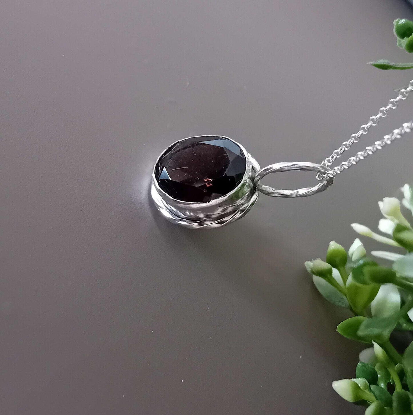 Chunky Sterling Silver Bezel set Necklace- Smokey Quartz