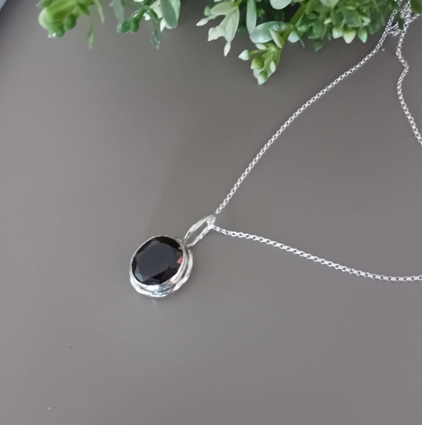 Chunky Sterling Silver Bezel set Necklace- Smokey Quartz