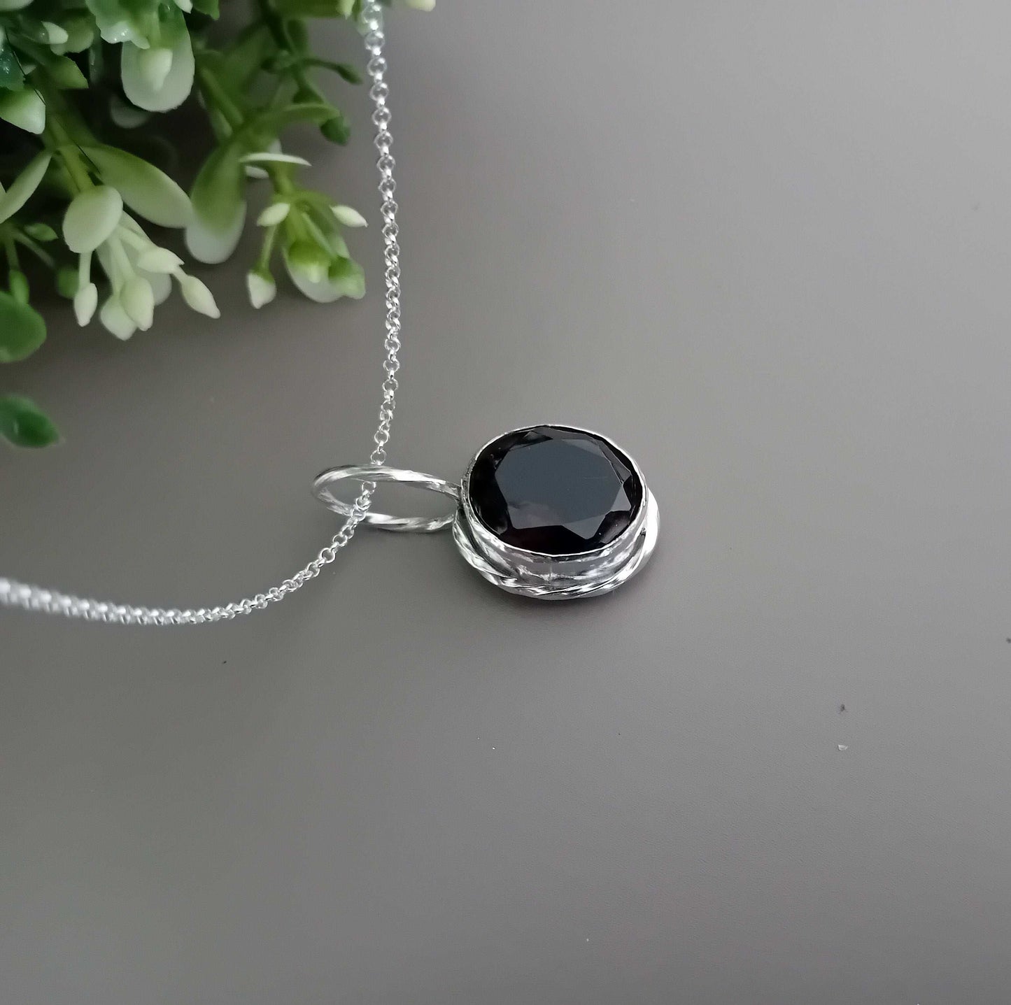 Chunky Sterling Silver Bezel set Necklace- Smokey Quartz