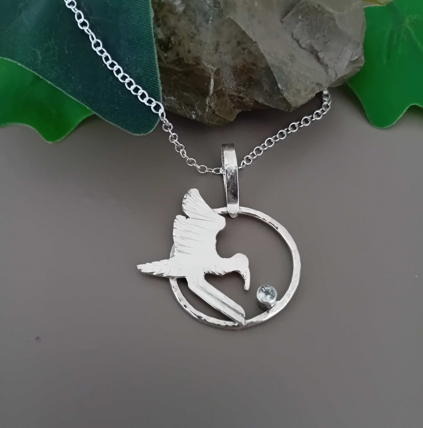 The Stork Landing Necklace - sterling silver with white topaz