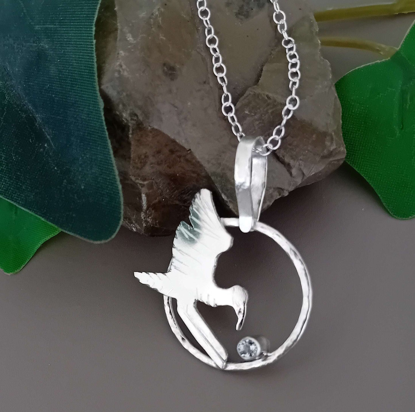The Stork Landing Necklace - sterling silver with white topaz