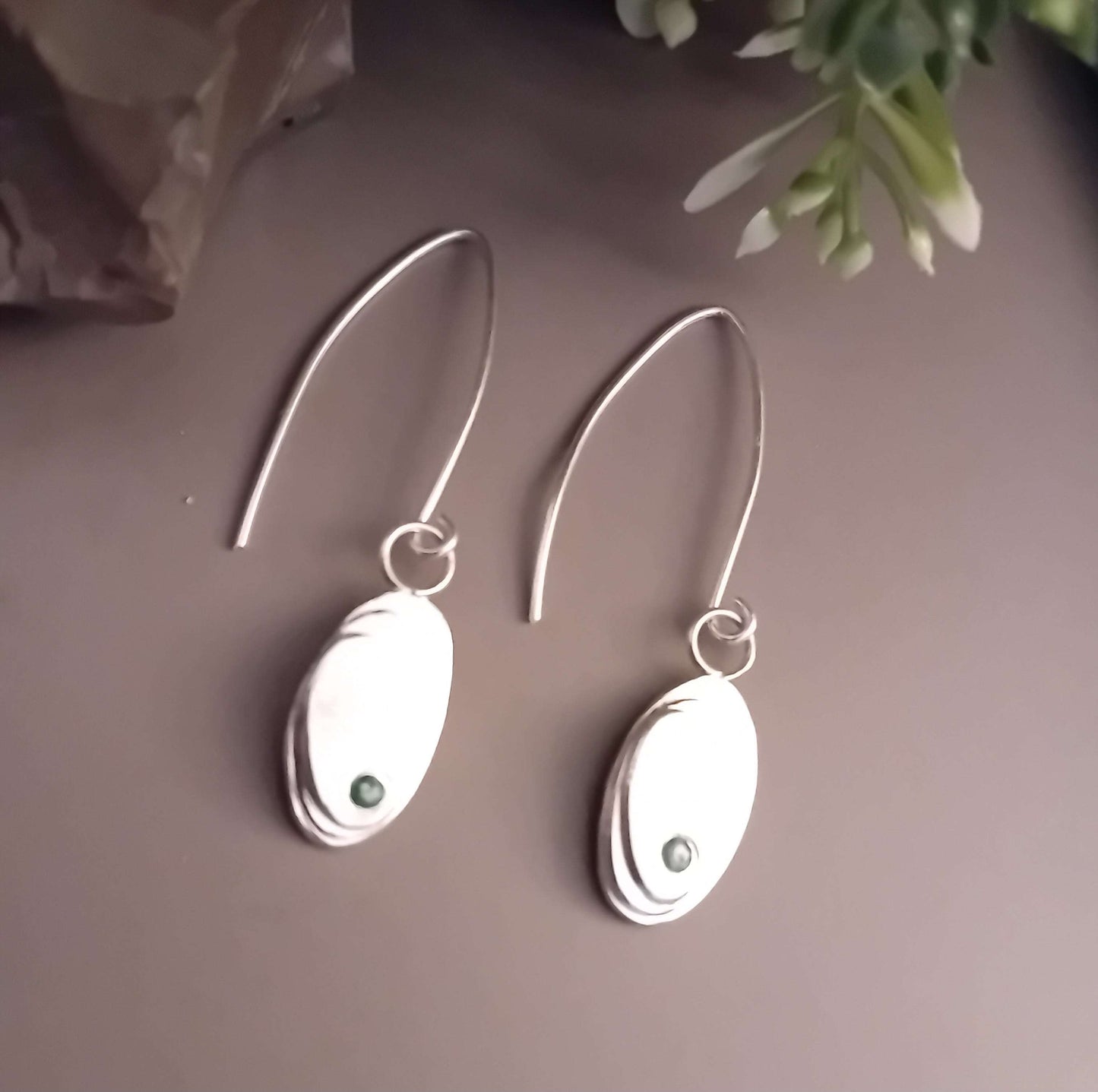 The Stork Egg Earrings - sterling silver with emerald