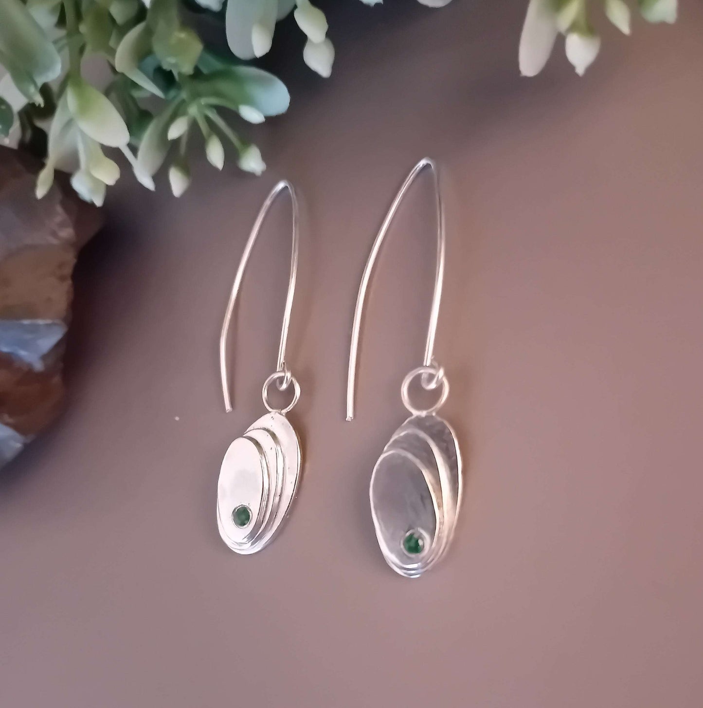 The Stork Egg Earrings - sterling silver with emerald