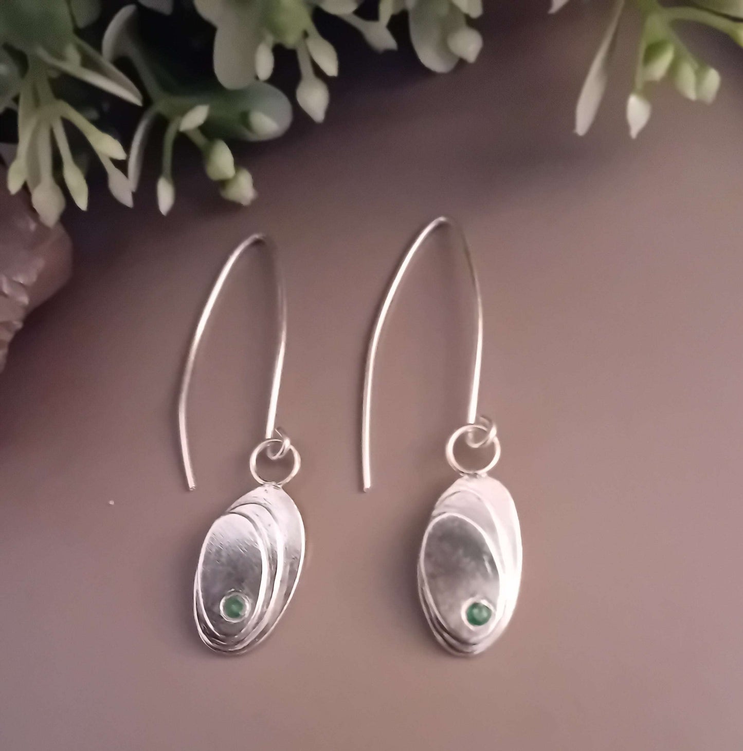 The Stork Egg Earrings - sterling silver with emerald