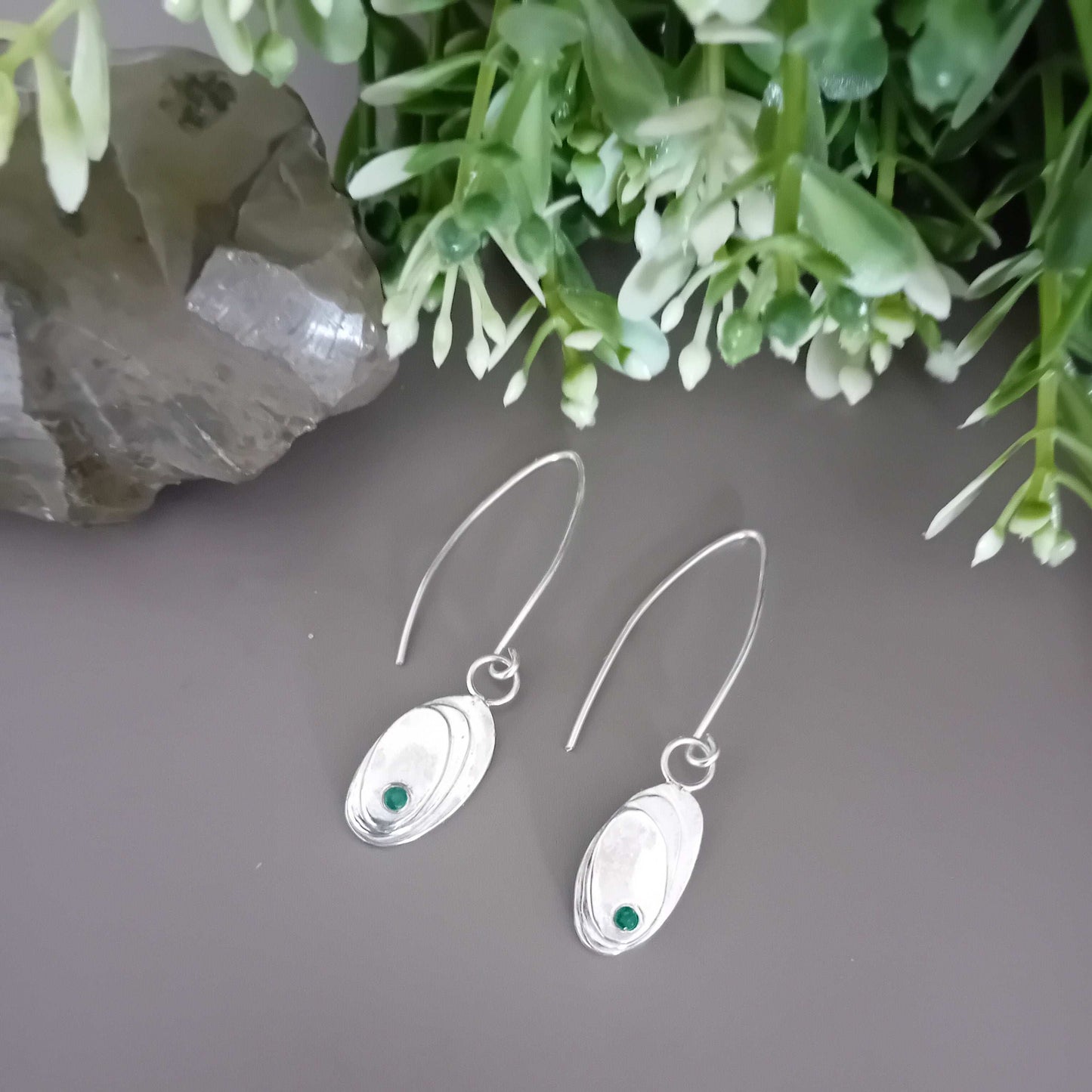 The Stork Egg Earrings - sterling silver with emerald
