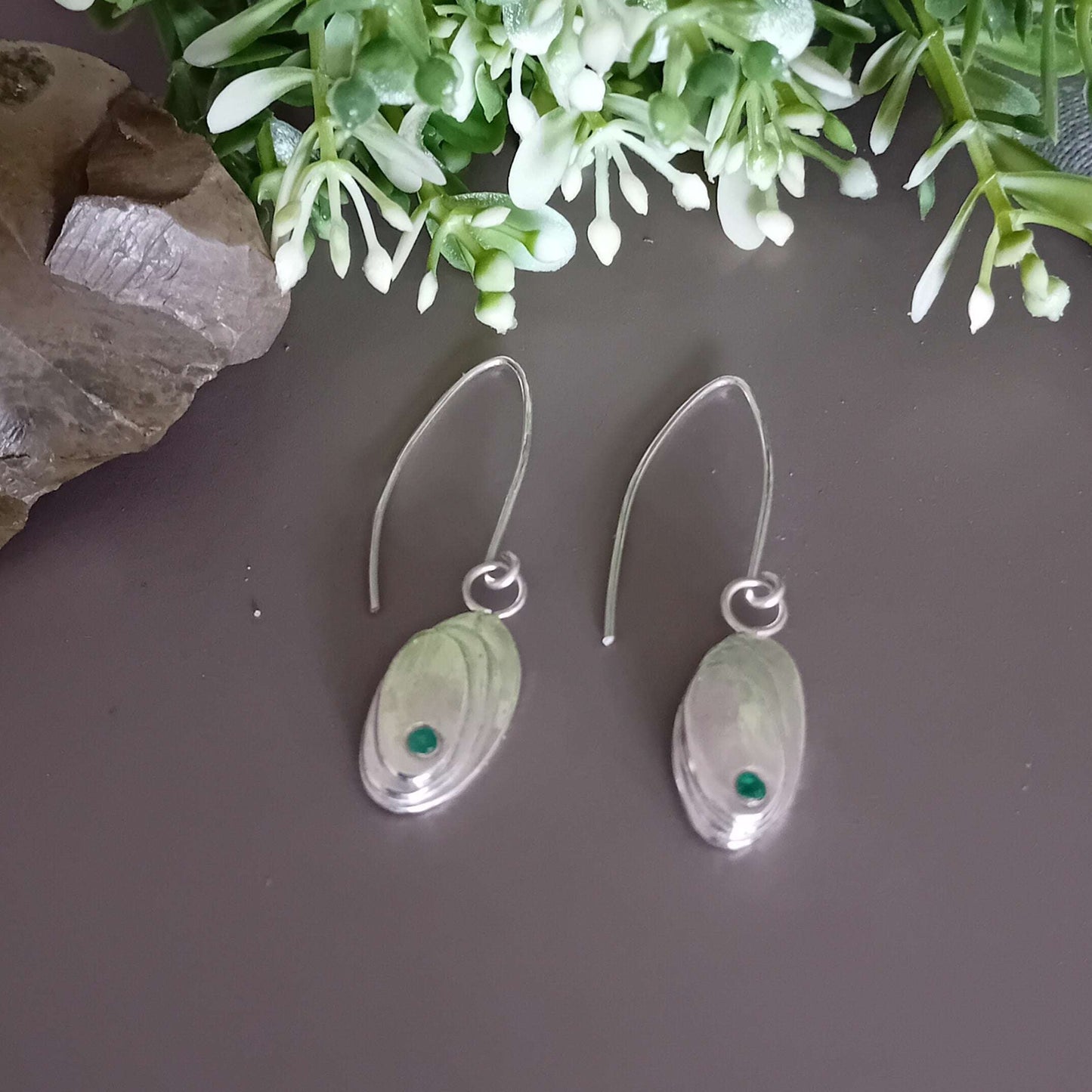 The Stork Egg Earrings - sterling silver with emerald