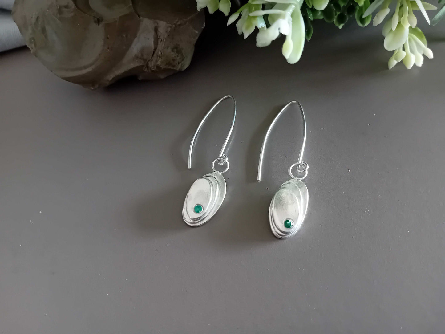 The Stork Egg Earrings - sterling silver with emerald