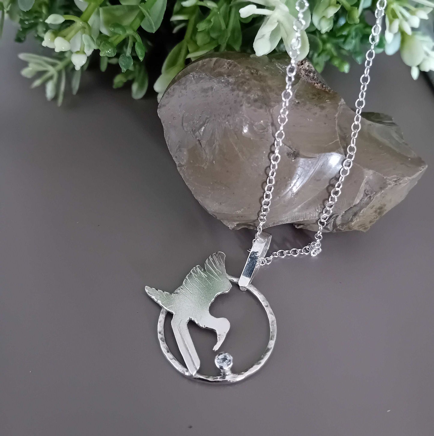 The Stork Landing Necklace - sterling silver with white topaz