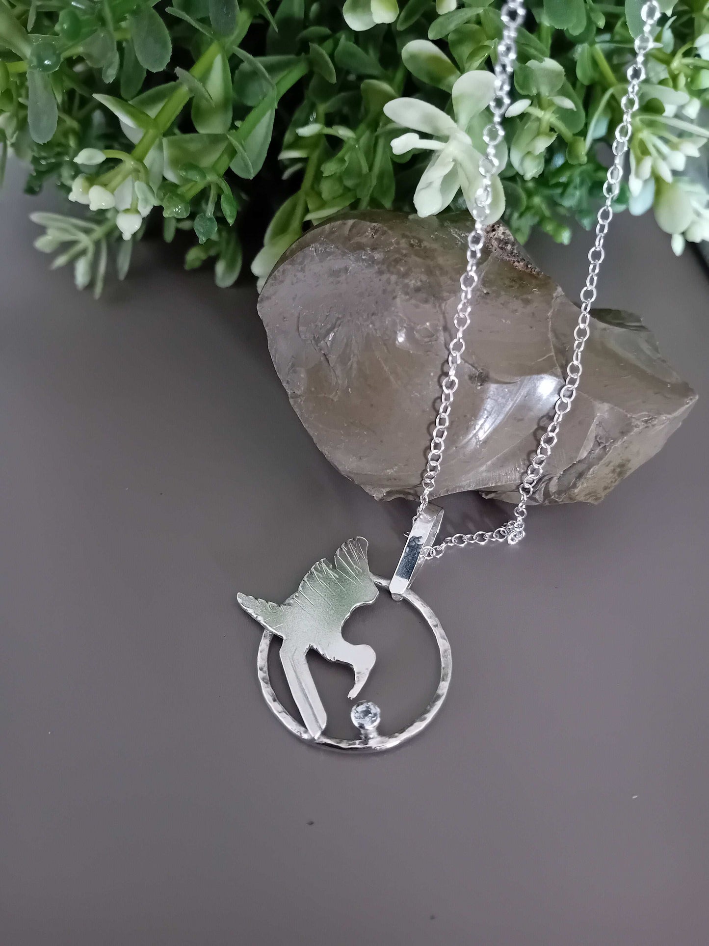 The Stork Landing Necklace - sterling silver with white topaz