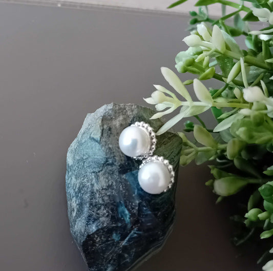 Sterling Silver Pearl Cup Stud Earrings