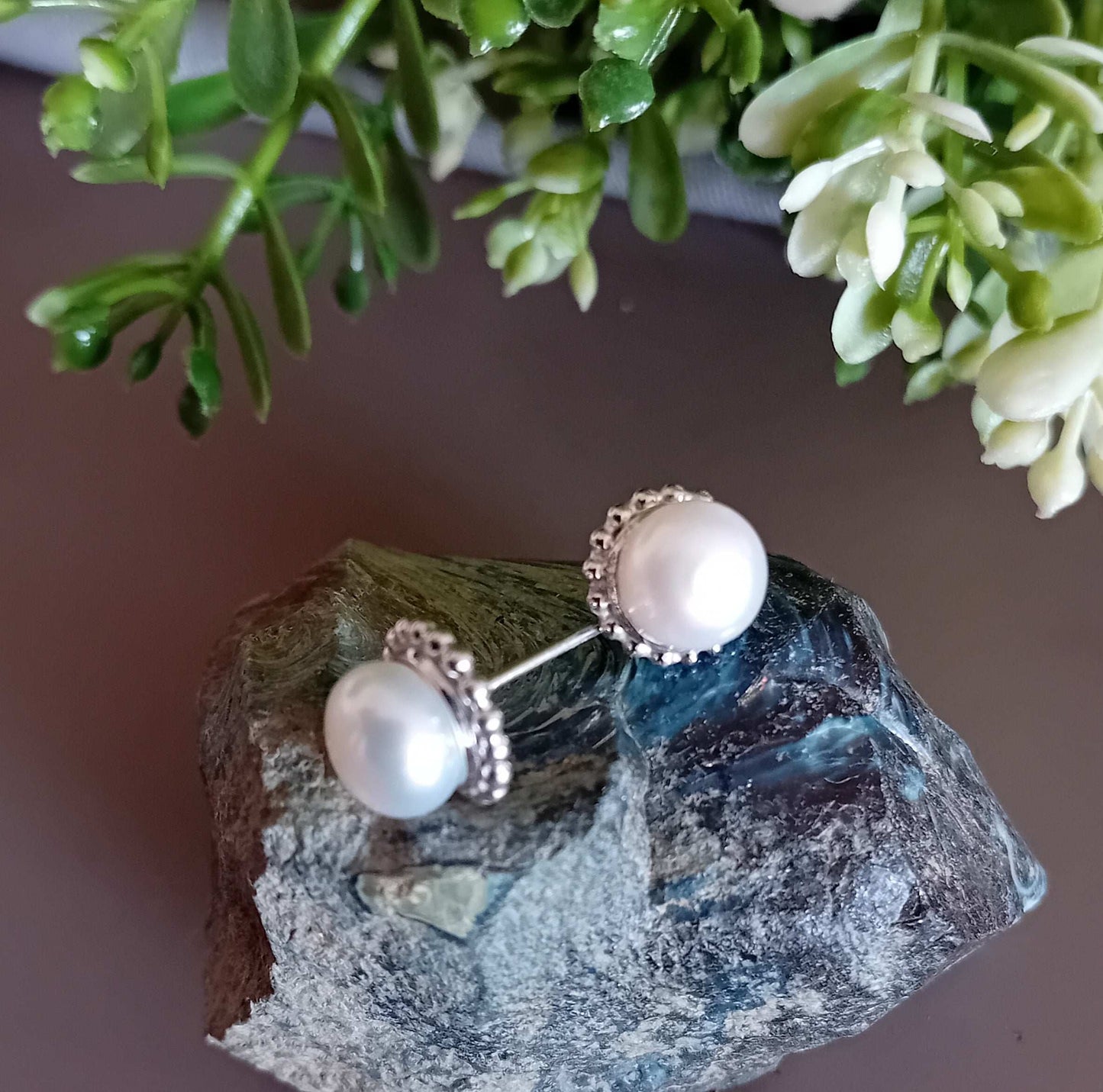 Sterling Silver Pearl Cup Stud Earrings