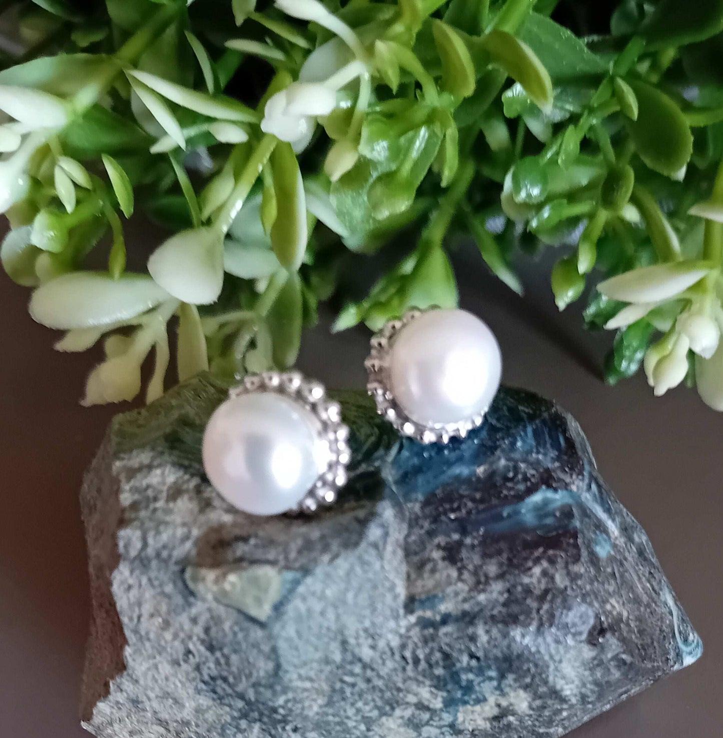 Sterling Silver Pearl Cup Stud Earrings