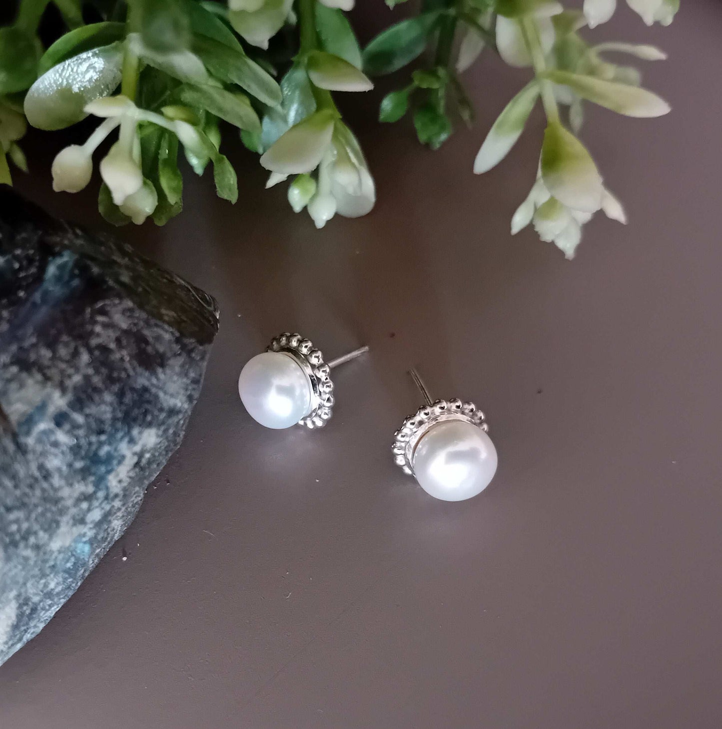 Sterling Silver Pearl Cup Stud Earrings