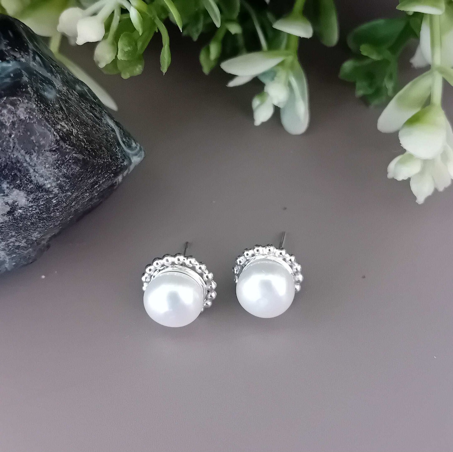 Sterling Silver Pearl Cup Stud Earrings