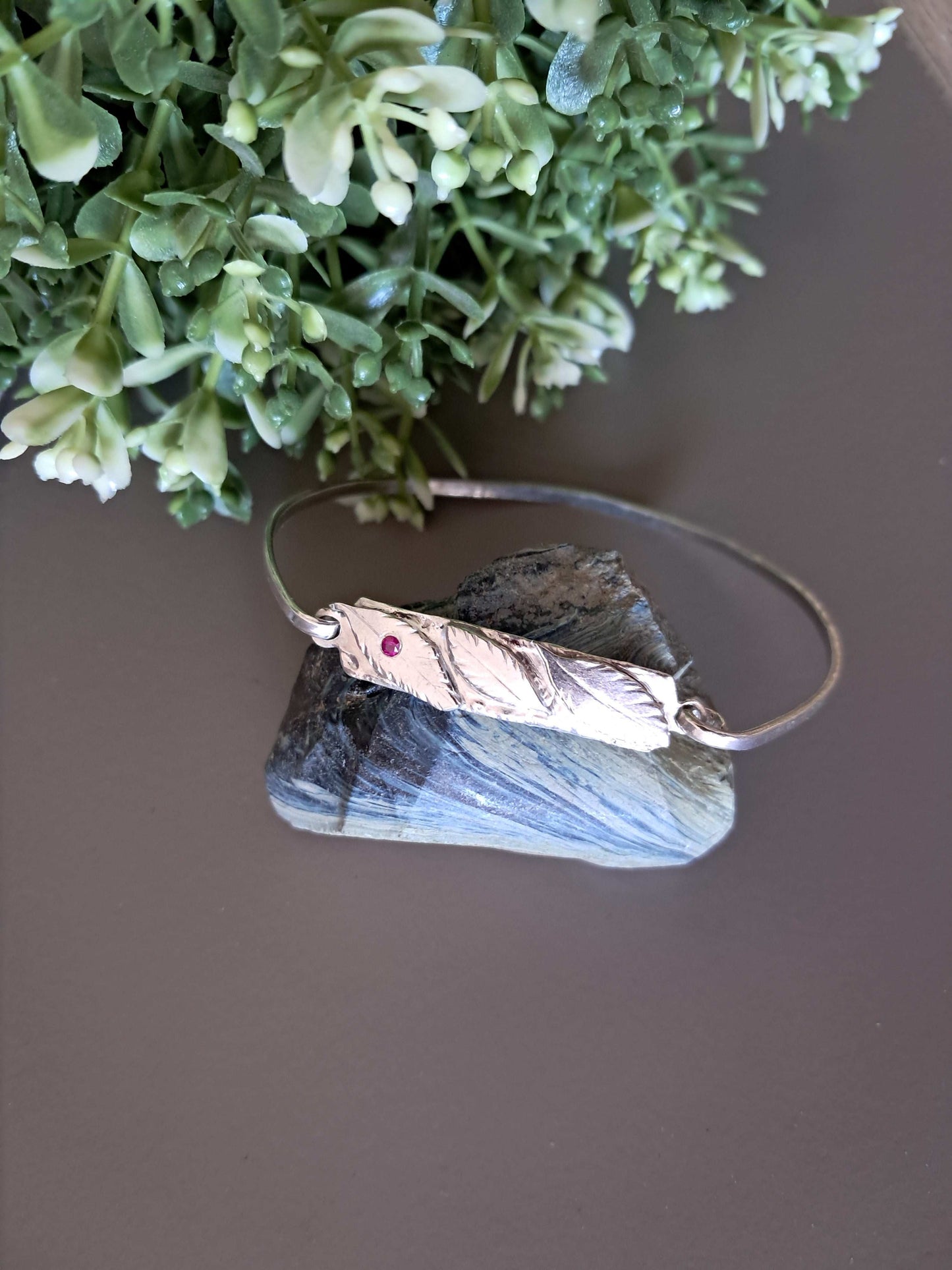 The Stork Feather Bracelet- sterling silver with ruby