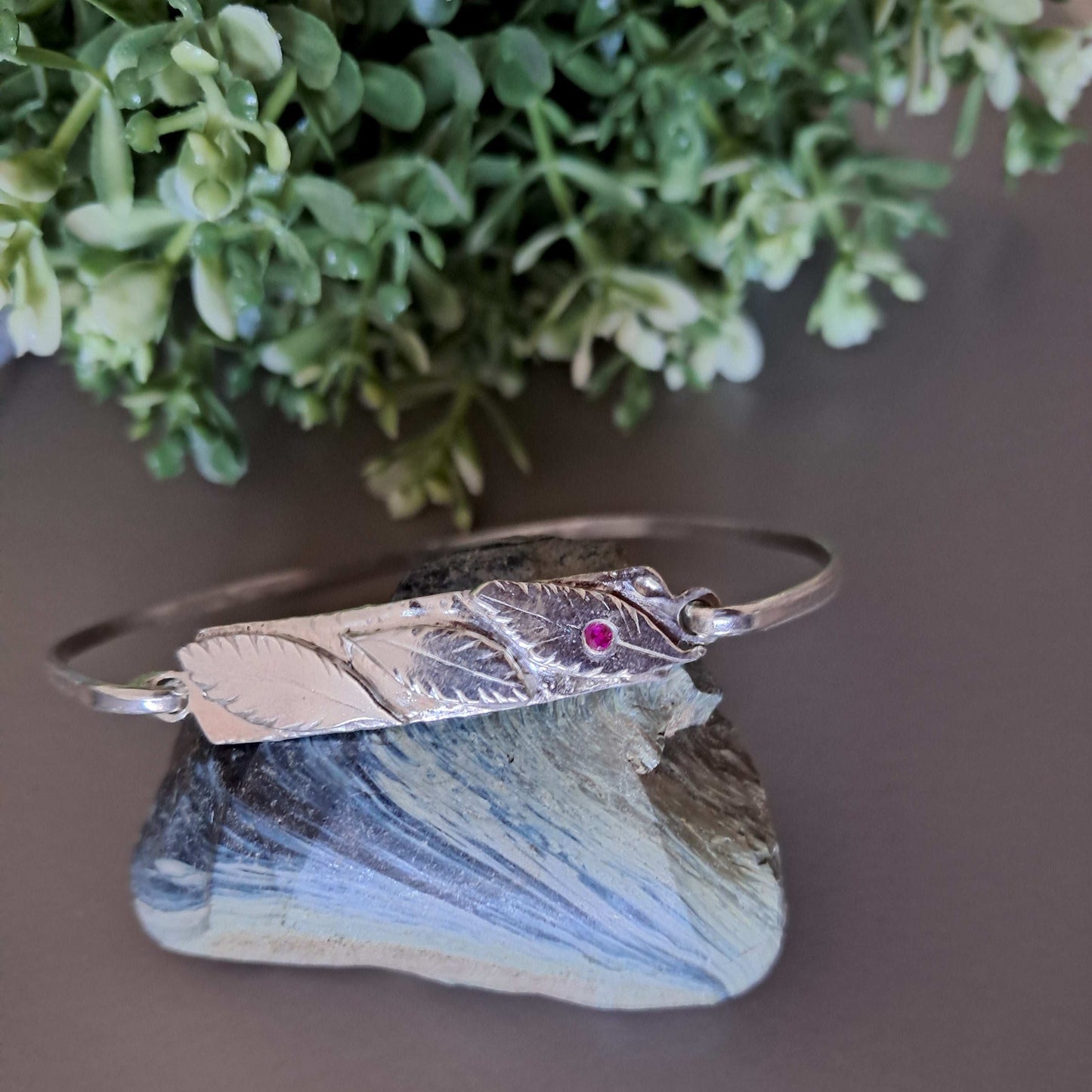 The Stork Feather Bracelet- sterling silver with ruby