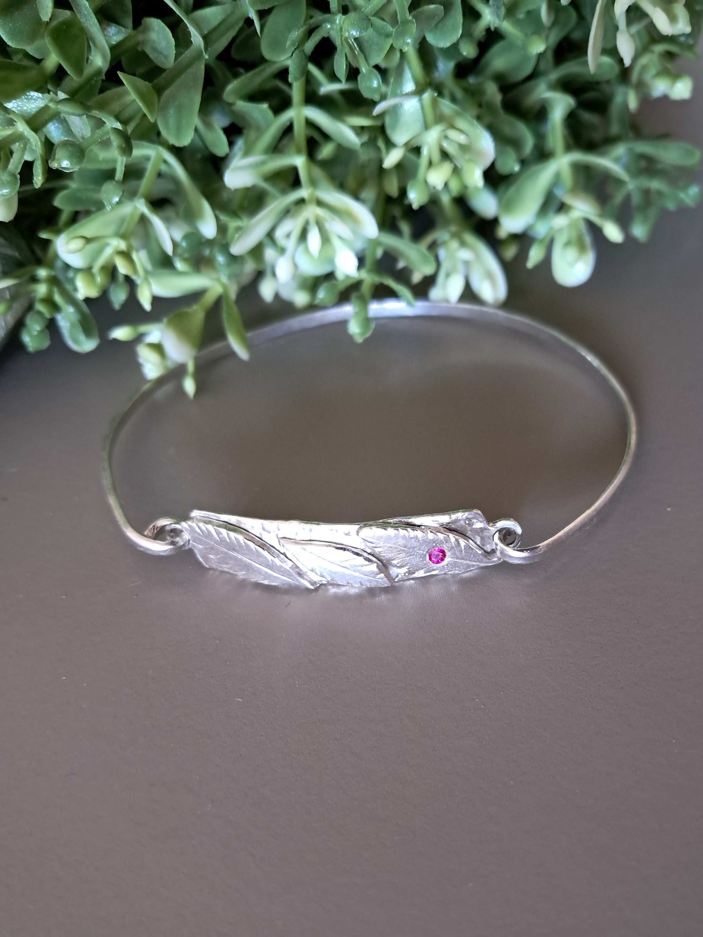 The Stork Feather Bracelet- sterling silver with ruby