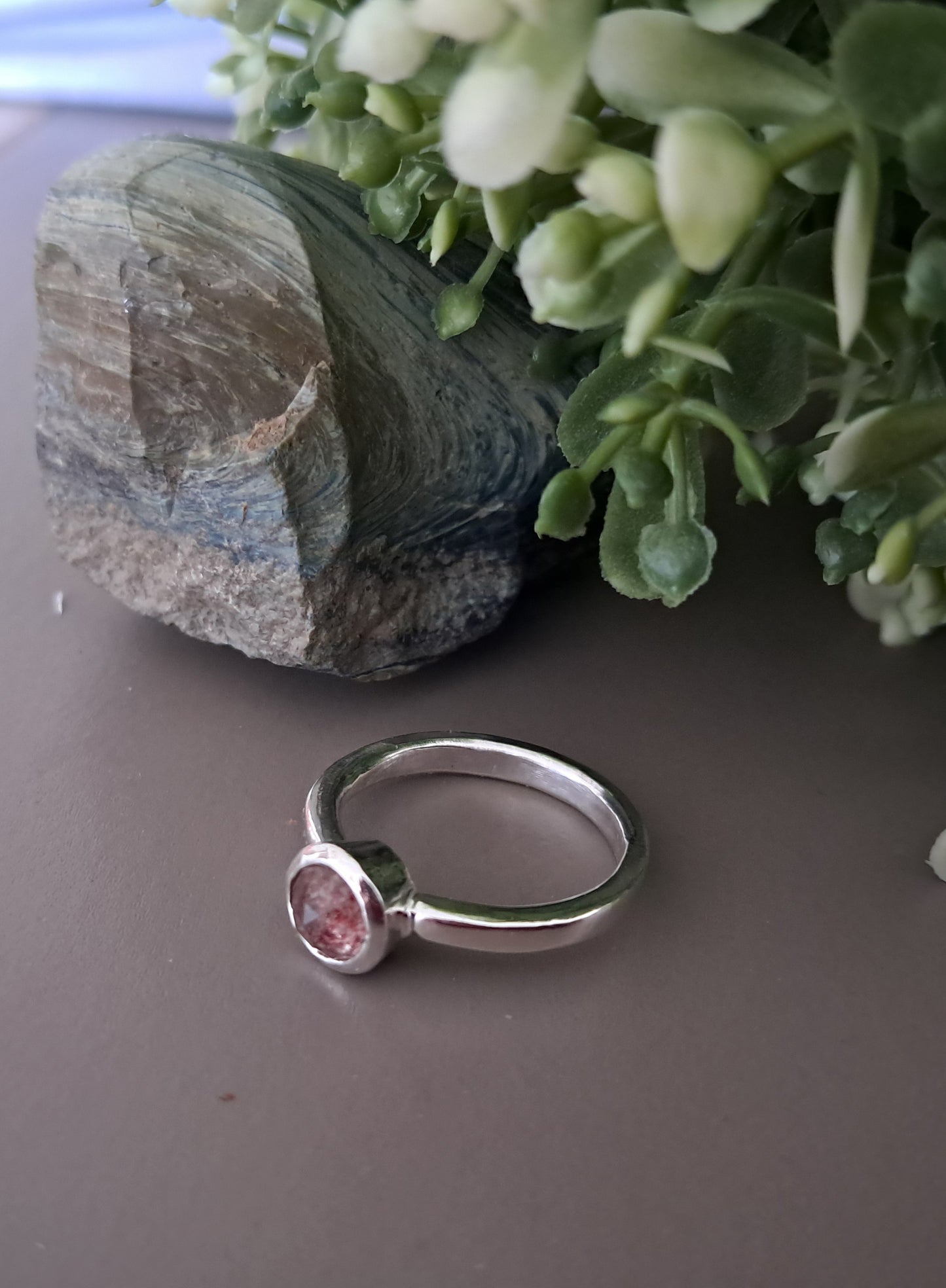 Strawberry Quartz and Sterling Silver Ring