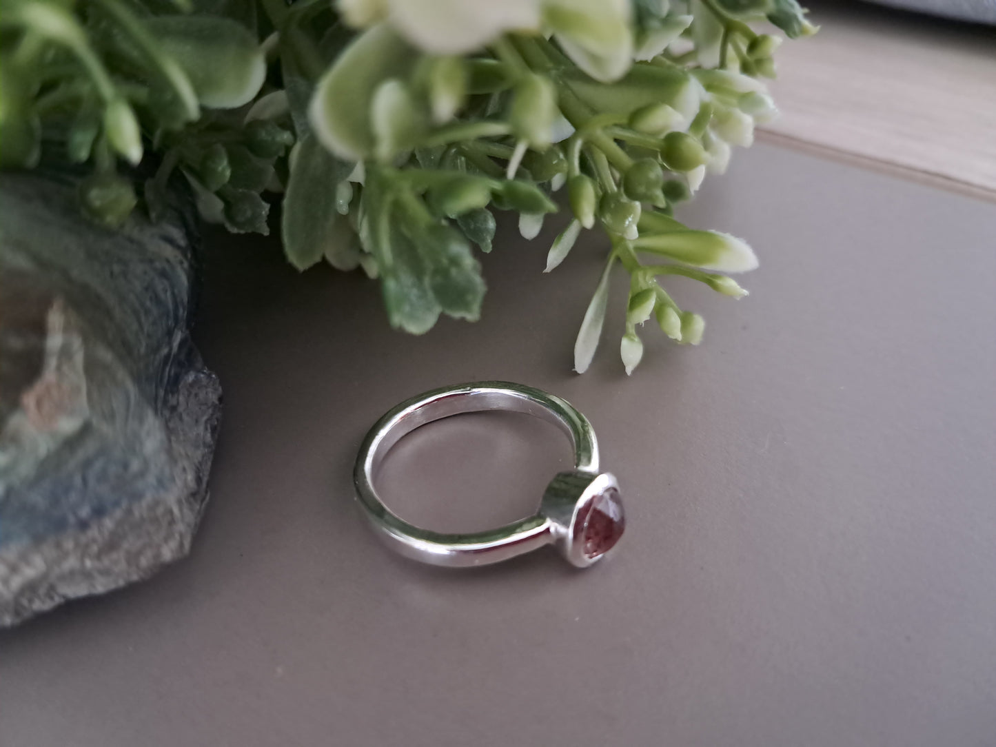 Strawberry Quartz and Sterling Silver Ring