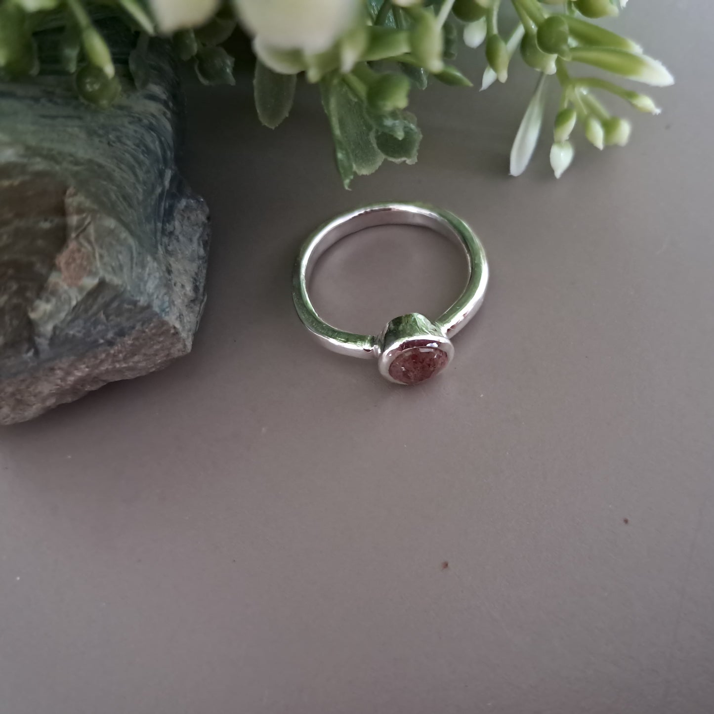 Strawberry Quartz and Sterling Silver Ring