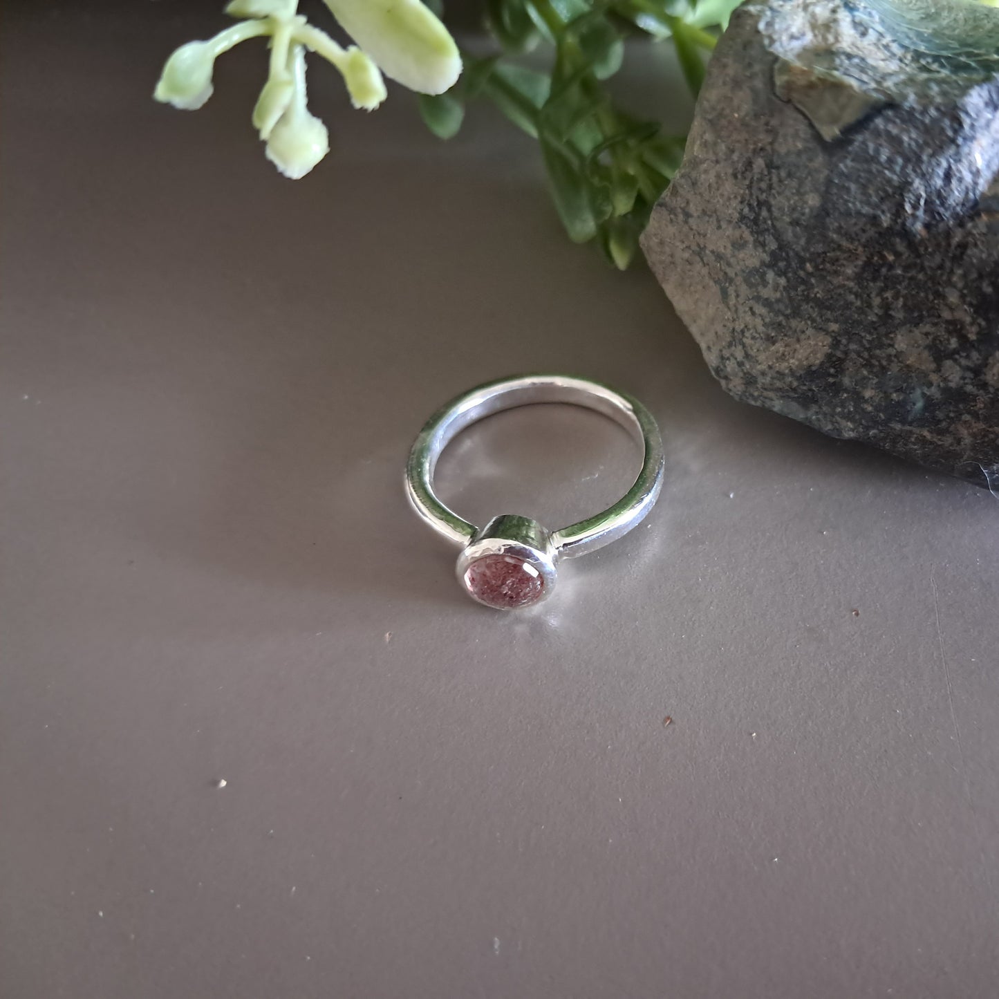 Strawberry Quartz and Sterling Silver Ring