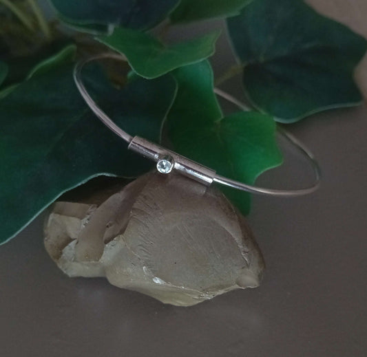 White sapphire, Sterling Silver Adjustable Bangle