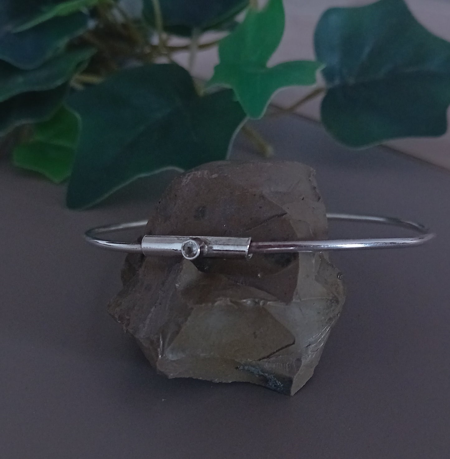 Handmade sterling silver adjustable bangle set with white sapphire