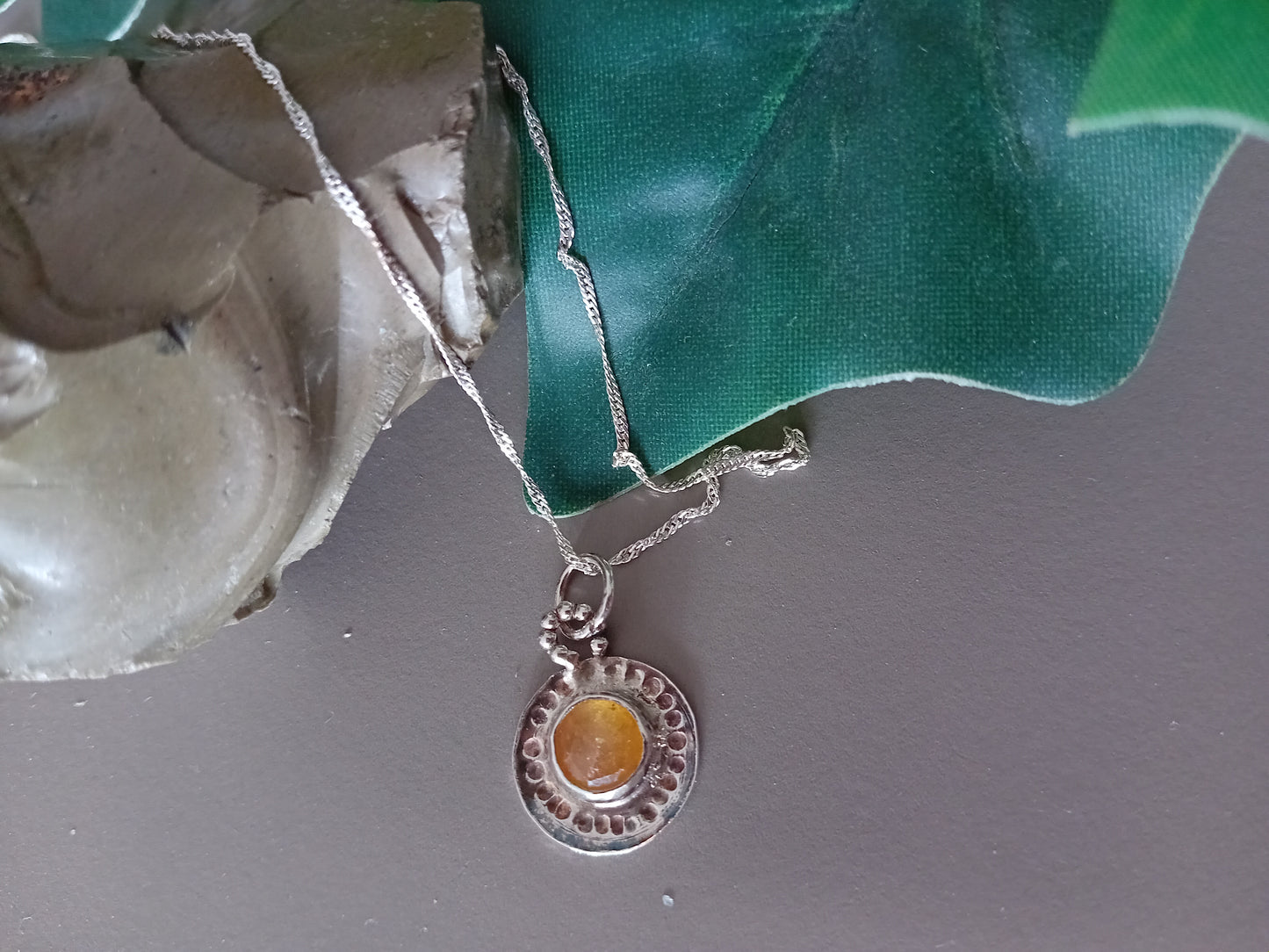 Handmade sterling silver necklace set with yellow sapphire