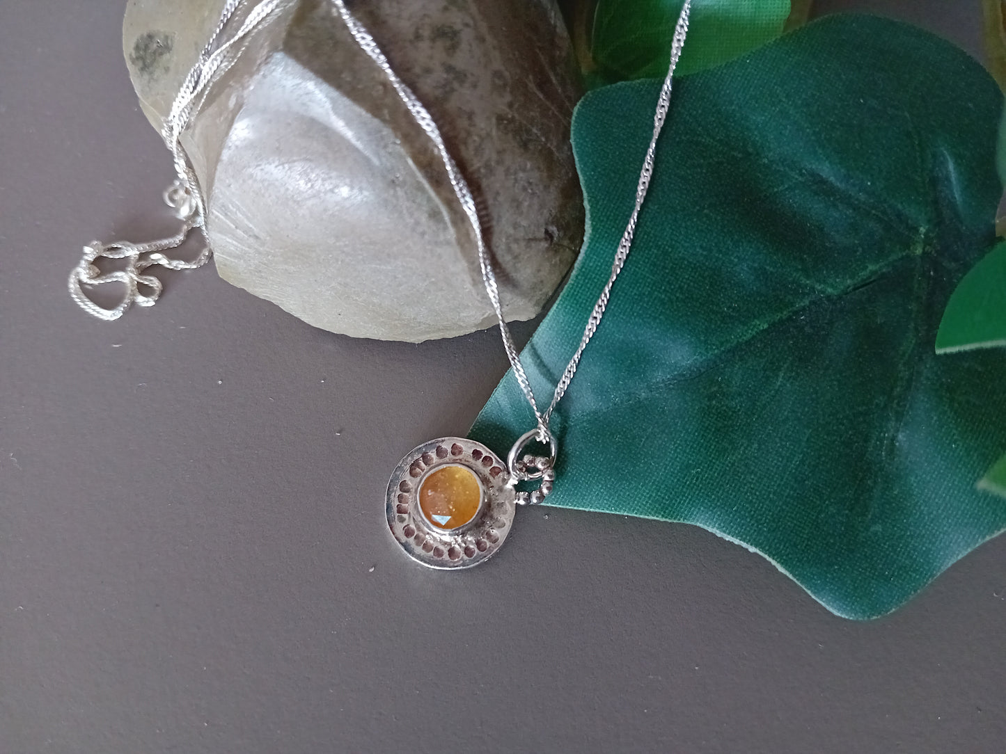 Handmade sterling silver necklace set with yellow sapphire