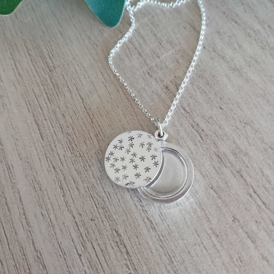 Sterling Silver Star Textured Swing Hinge Locket