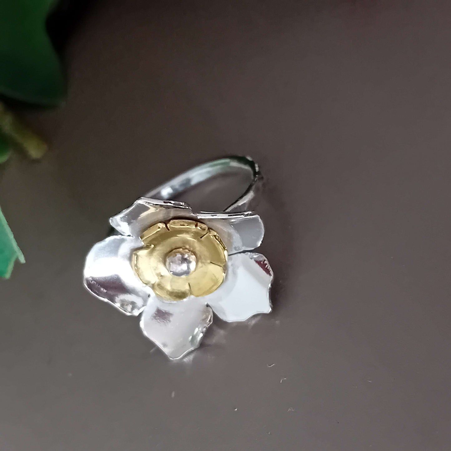 Sterling Silver and Brass Flower Ring