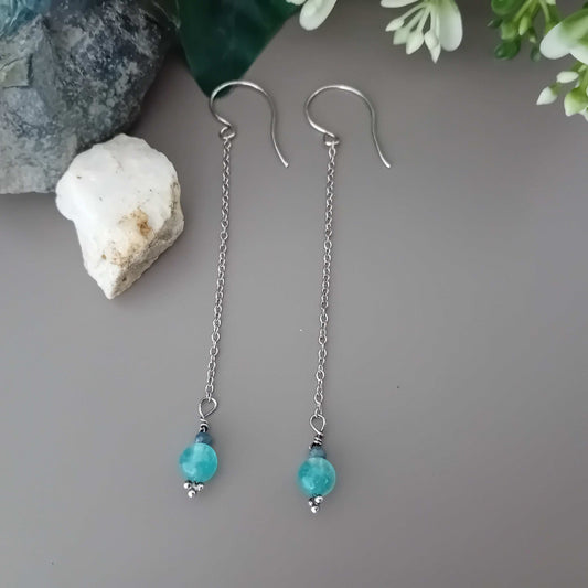 Gemstone and Sterling Silver Chain Earrings