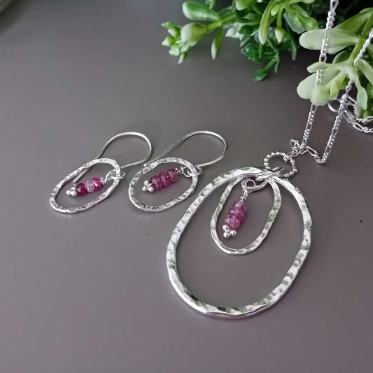 Mini Gems Range- Sterling Silver Hand Textured Necklace and Earrings